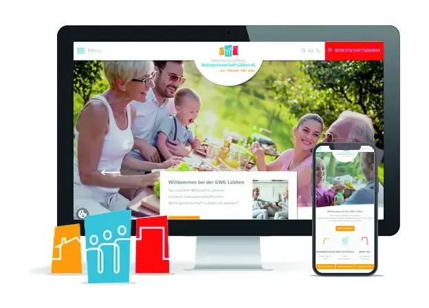 Projektansicht der GWG Lübben Website auf Desktop und Smartphone
