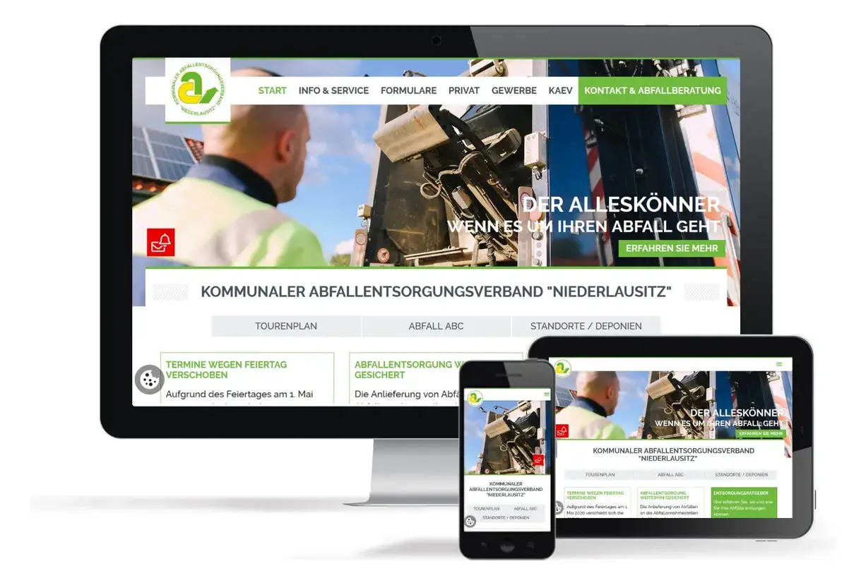 Projektansicht des KAEV auf Desktop, Tablet und Smartphone