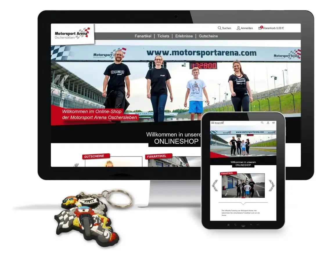 Projektansicht der Motorsport Arena Oschersleben auf Desktop und Tablet